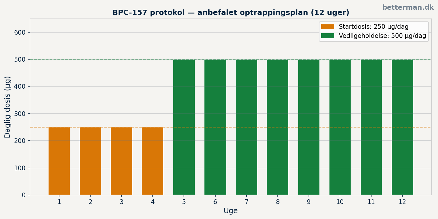 BPC-157 protokol — rekonstituering og injektionsteknik 1 BPC-157 protokol — dosisoptrappingsplan over 12 uger