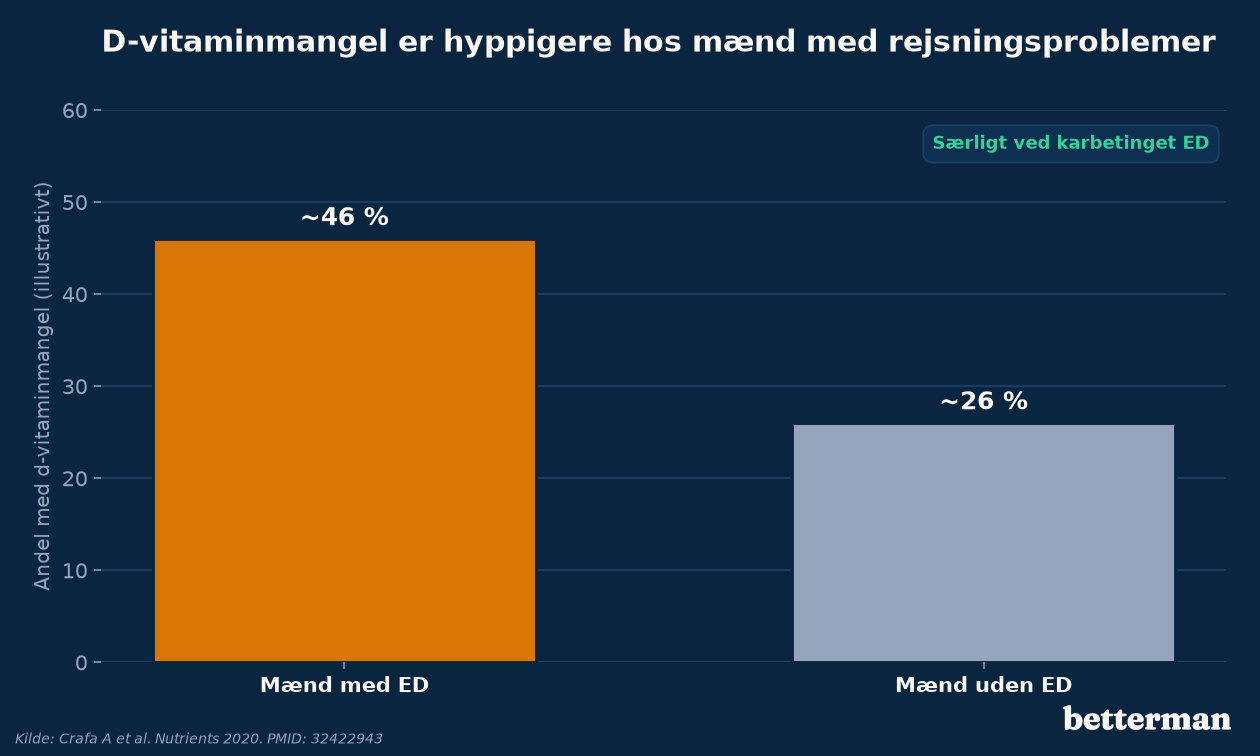 Mænd med rejsningsproblemer har oftere d-vitaminmangel — særligt ved karbetinget ED