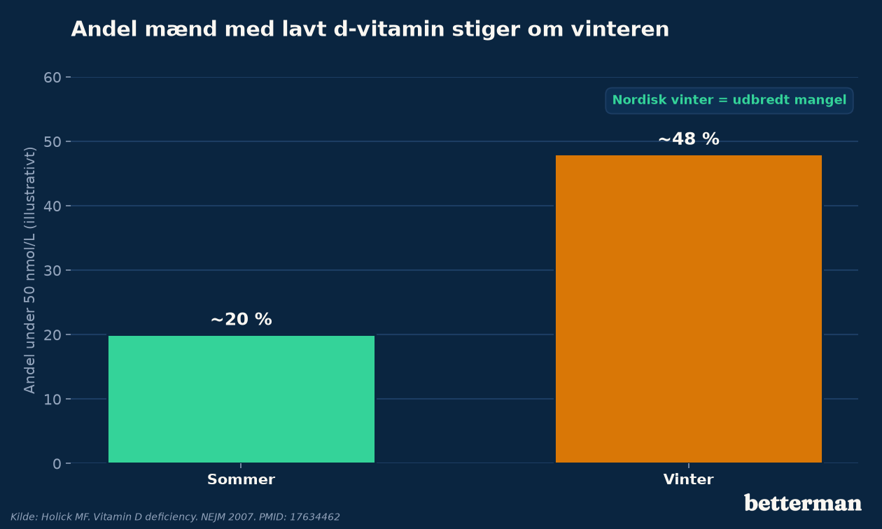Andelen af mænd med lavt d-vitamin stiger kraftigt om vinteren