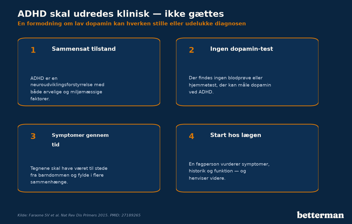 ADHD er en sammensat neuroudviklingsforstyrrelse, der skal udredes klinisk — ikke afgøres ud fra en formodning om lav dopamin