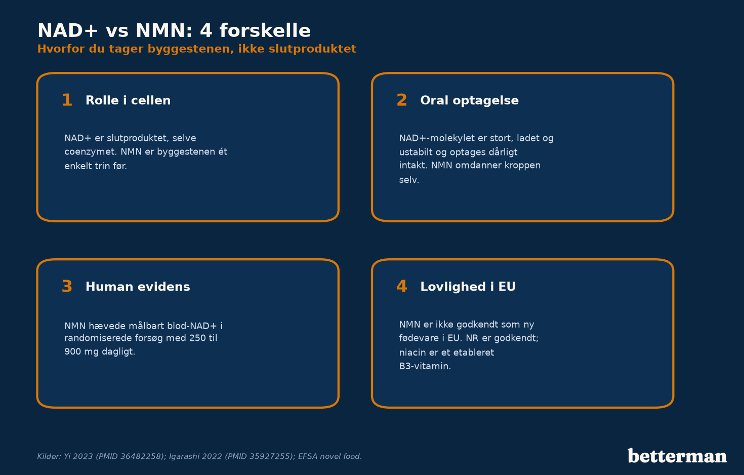 NAD+ vs NMN: fire centrale forskelle mellem slutproduktet og byggestenen