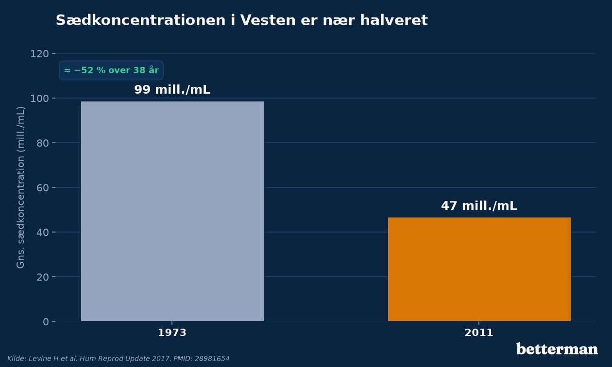Sædkoncentrationen hos vestlige mænd er næsten halveret fra 1973 til 2011