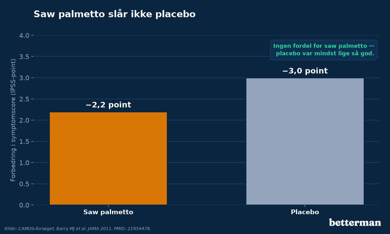 Saw palmetto mod prostata: virker det mod BPH? 1 Saw palmetto mod placebo — forbedring i vandladningsgener i det store CAMUS-forsøg