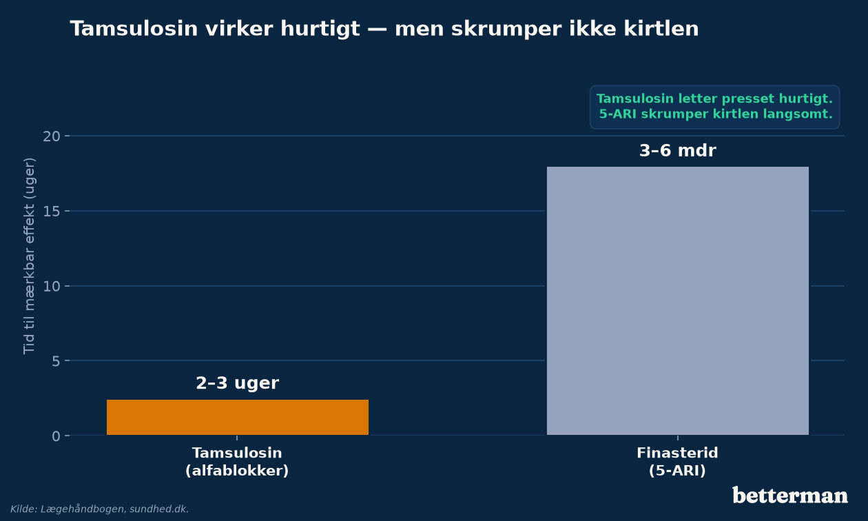 Tamsulosin virker hurtigt sammenlignet med en 5-alfa-reduktasehæmmer