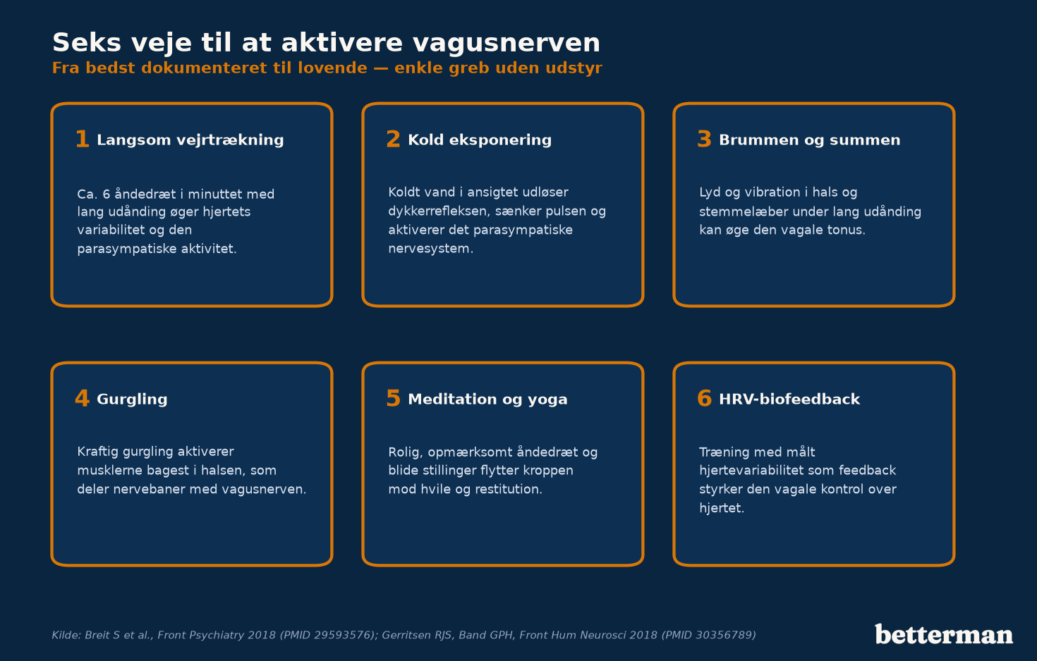 Seks veje til at aktivere vagusnerven — fra bedst dokumenteret til lovende