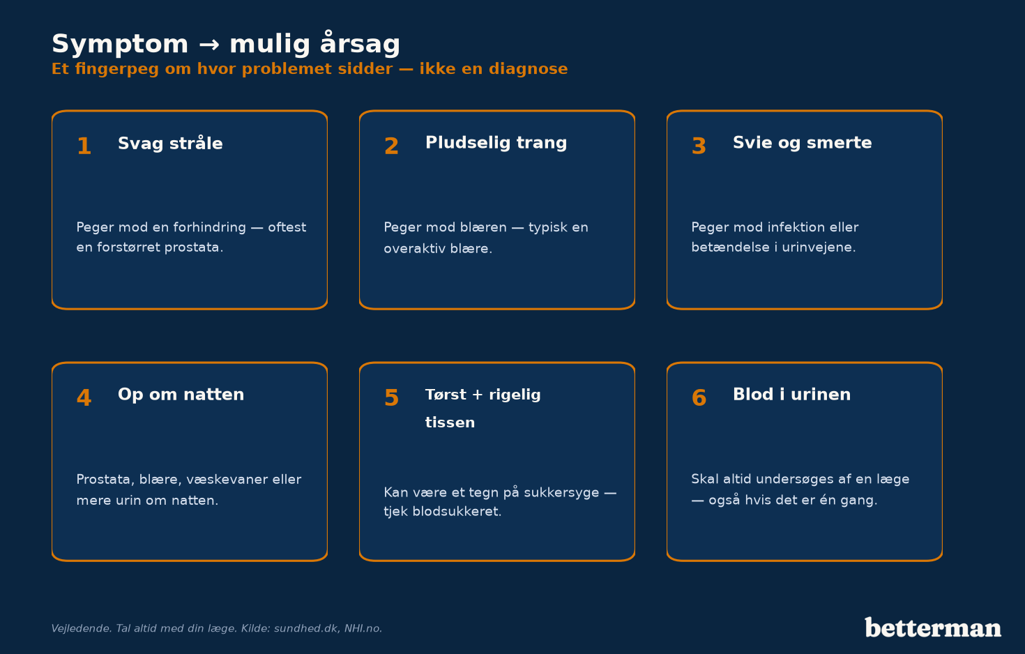 Symptom for symptom — hvad de enkelte vandladningsproblemer typisk peger på