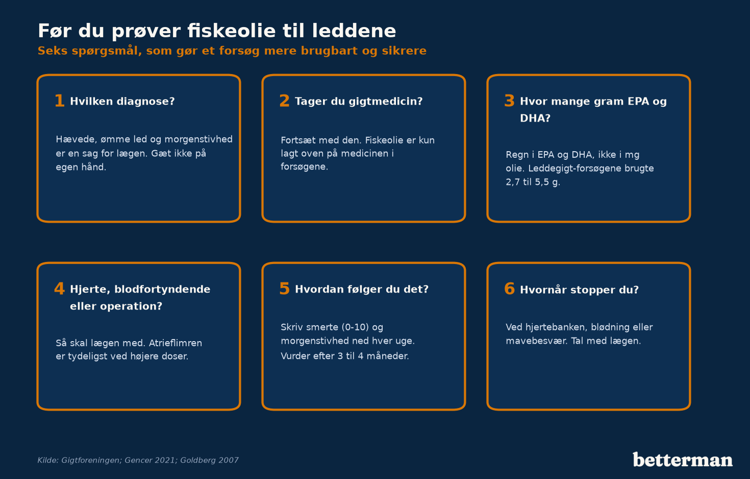 Tjekliste: seks spørgsmål før du prøver fiskeolie til led og gigt