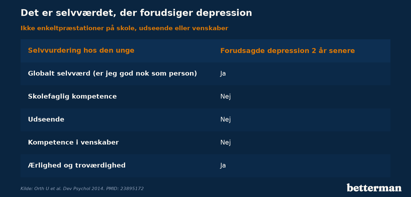 Det er selvværdet, der forudsiger depression, ikke enkeltpræstationer på skole, udseende eller venskaber