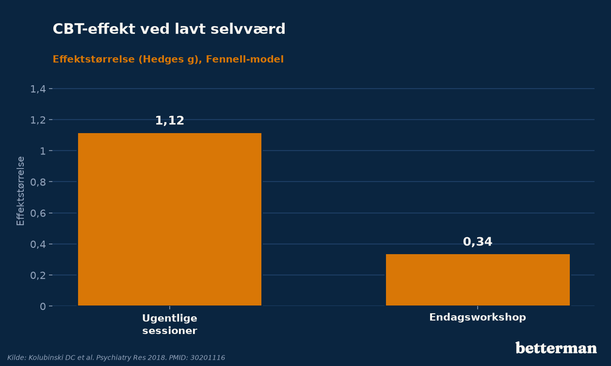 CBT-effekt ved lavt selvværd: ugentlige forløb slår enkeltstående workshops