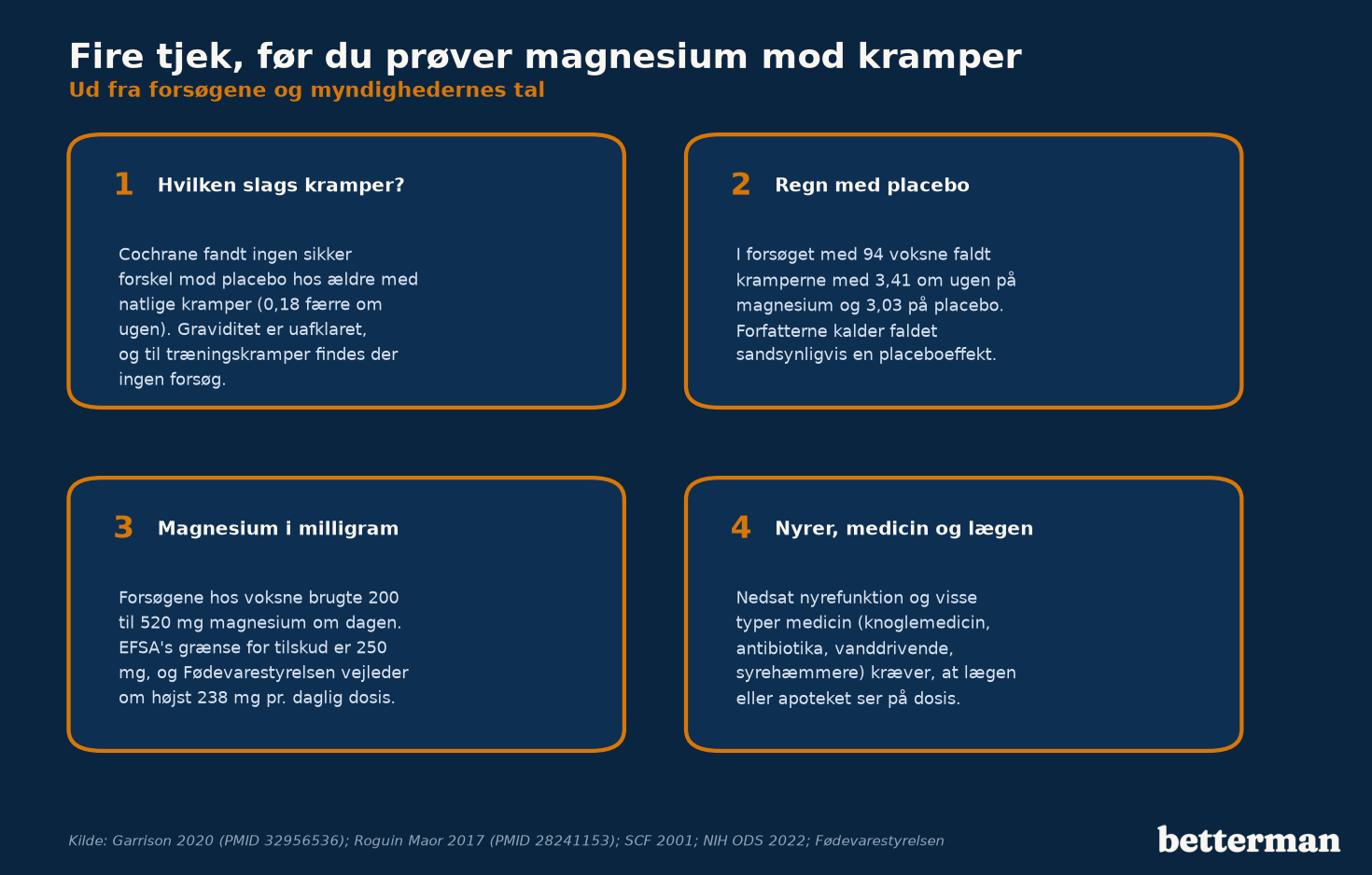 Fire tjek, før du prøver magnesium mod kramper: type af kramper, placebo, milligram og medicin
